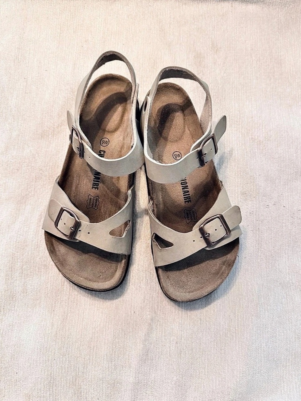 CUSHIONAIRE Lauri Womens Sandals Size 9 W Cork Footbed beige strappy buckle